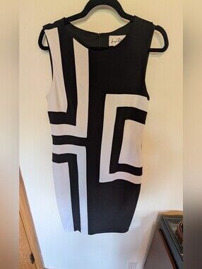 Joseph Ribkoff Black and White Geometric Sleeveless Mini Dress Sz12